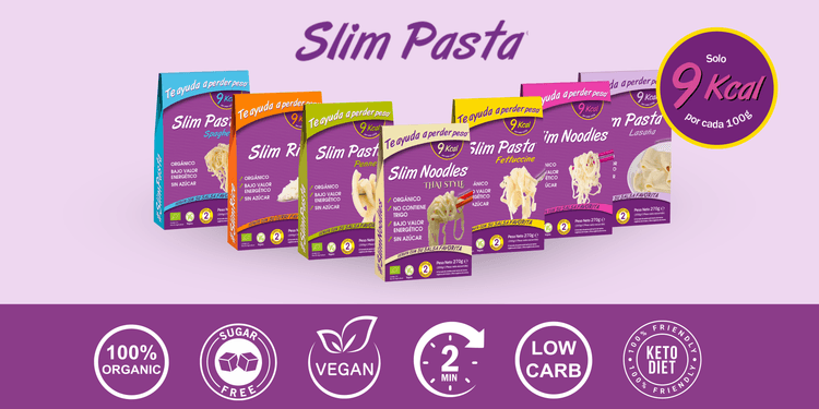 Descubre Slim Pasta, una alternativa a la pasta tradicional: sin azúcares, con efecto saciante y fácil de preparar en diferentes formatos.